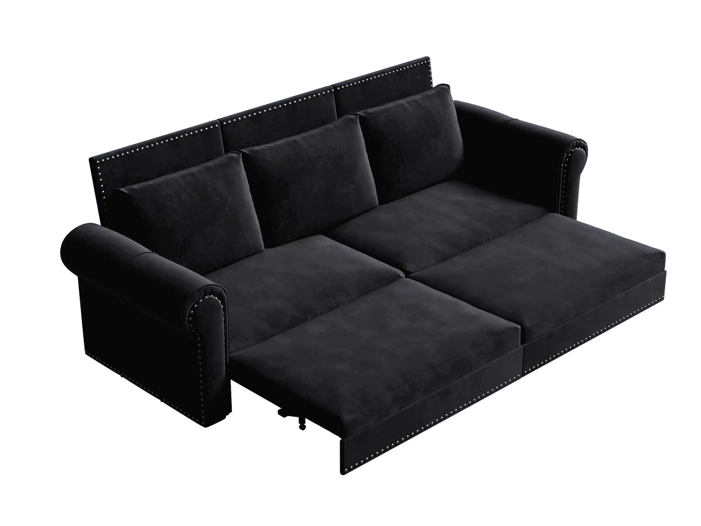 King Sleeper Sofa Bed 94", 3-in-1 Convertible in Velvet with Nailhead Trim