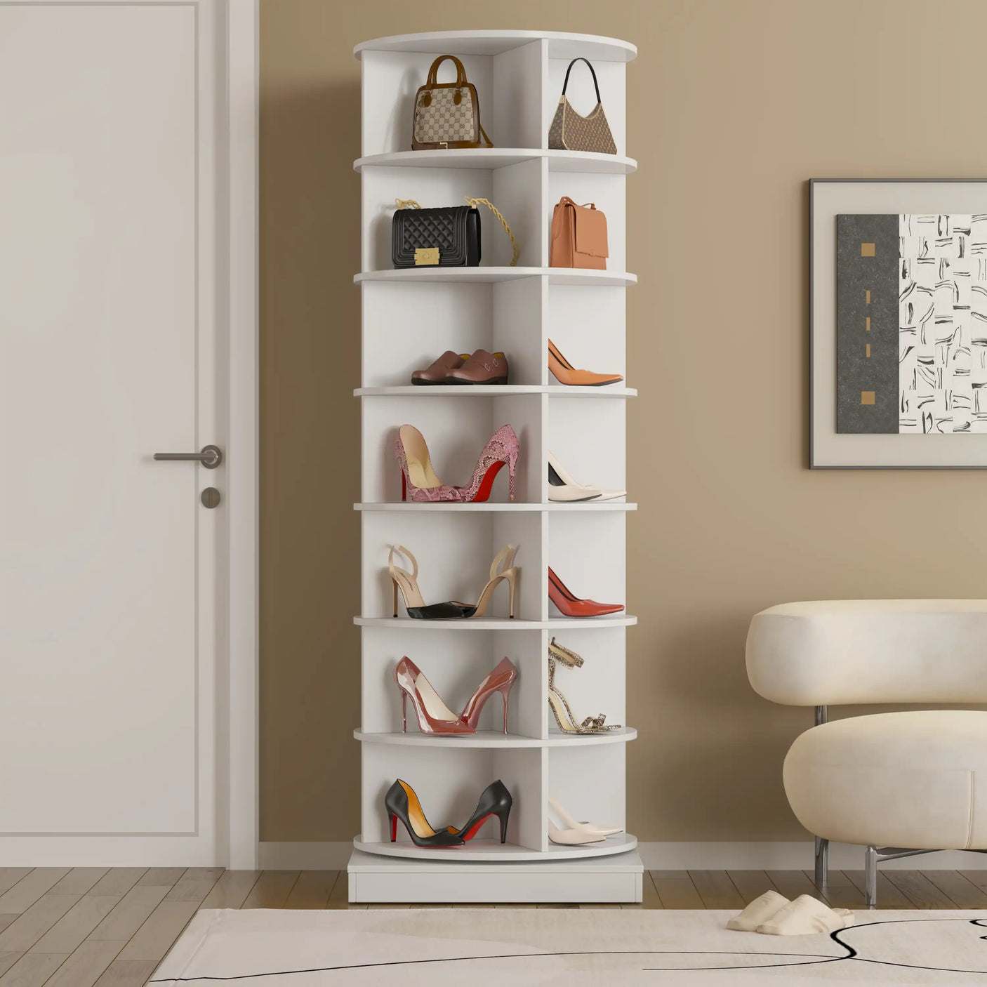 Rotating Shoe Cabinet, 7 Layers up to 28 Pairs of Shoes, Circular