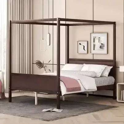 Queen Canopy Bed Frame — Espresso, Headboard & Footboard, New in Box