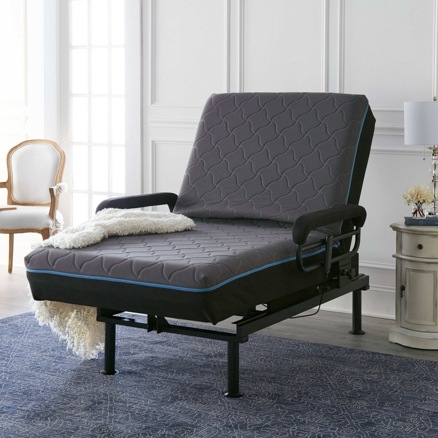 EZ Lift Adjustable Bed, Sleep-Sit-Stand with Wired Remote and Rails