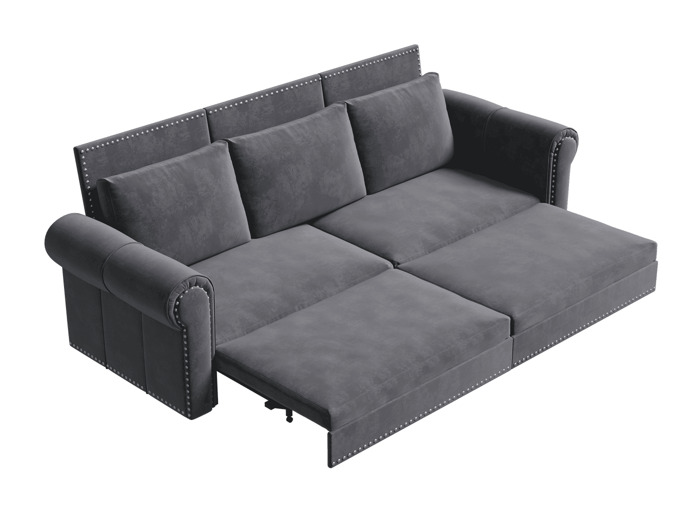 King Sleeper Sofa Bed 94", 3-in-1 Convertible in Velvet with Nailhead Trim