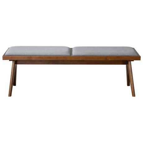 Keira Solid Wood Bench, Grey Fabric Upholstery, Walnut Colored Legs