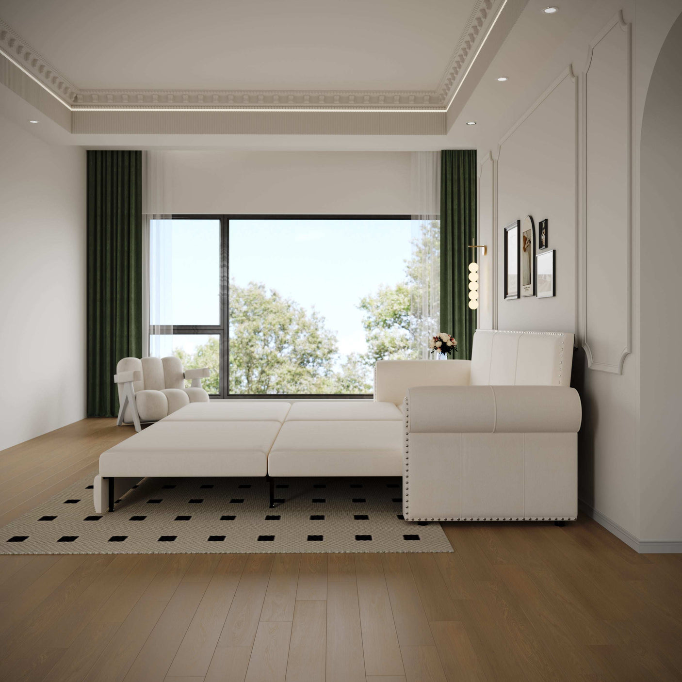 King Sleeper Sofa Bed 94", 3-in-1 Convertible in Velvet with Nailhead Trim