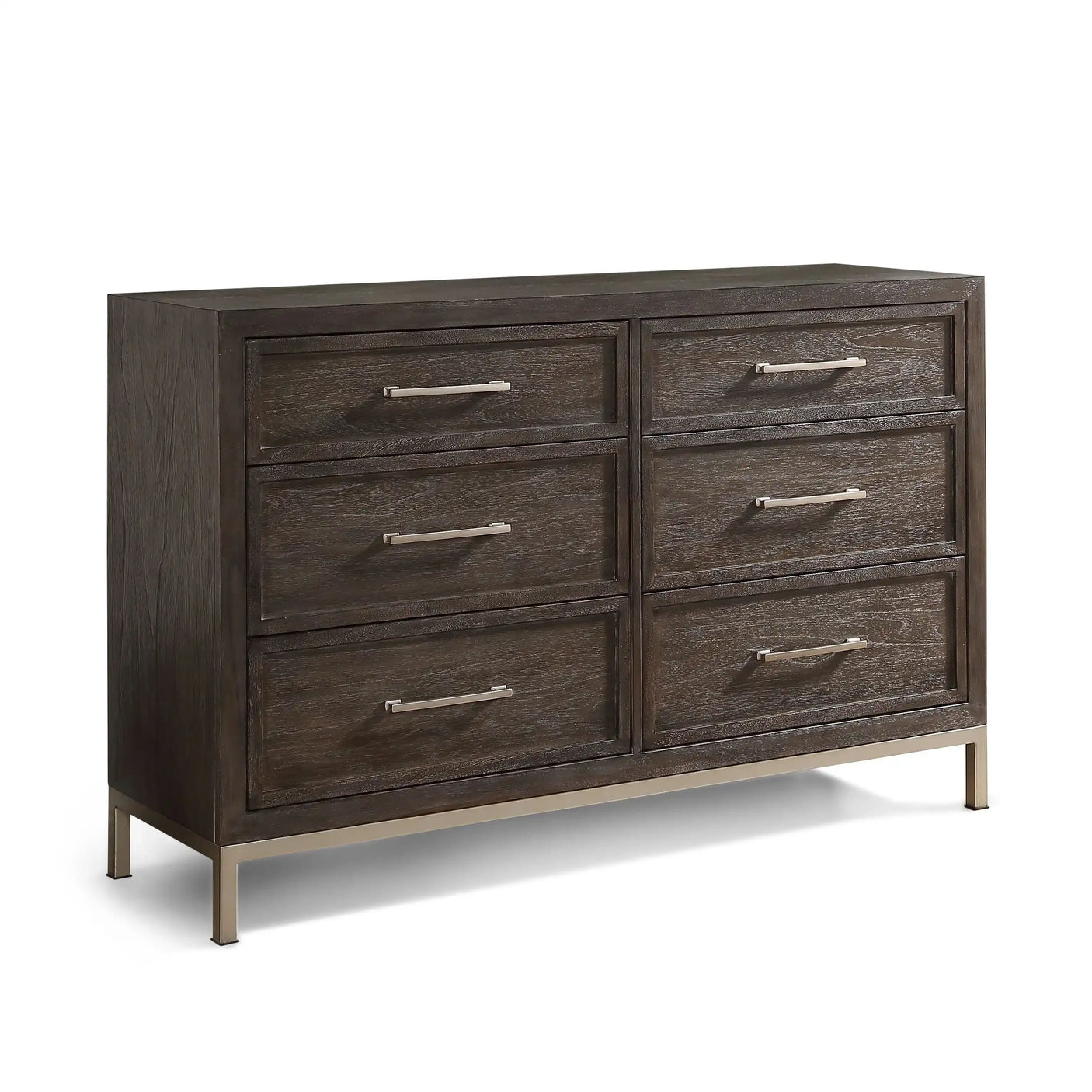 Broomfield Dresser, 6-Drawers, Champagne Hardware + Base, Walnut Brown