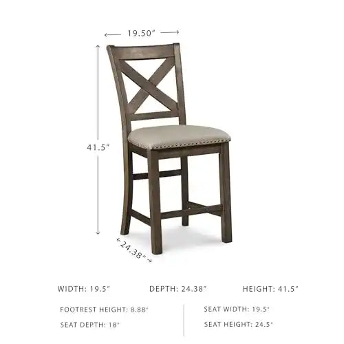 Signature Design by Ashley Moriville Rustic Farmhouse 24.5" Upholstered Barstool, 2 Count, Beige & Brown
