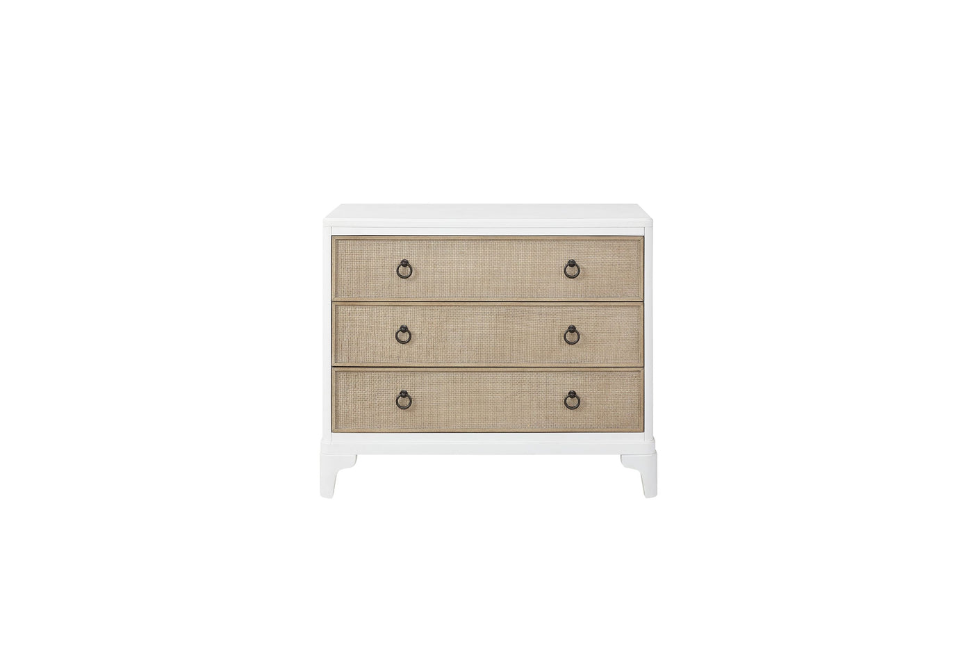 3 Drawer Hall Chest, Rattan Cane Fronts, Custom Hardware - White