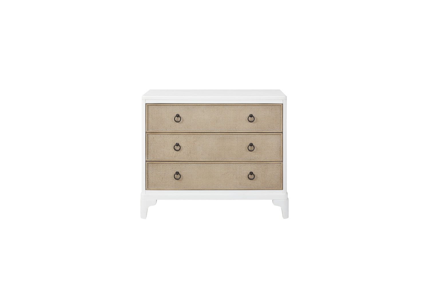 3 Drawer Hall Chest, Rattan Cane Fronts, Custom Hardware - White