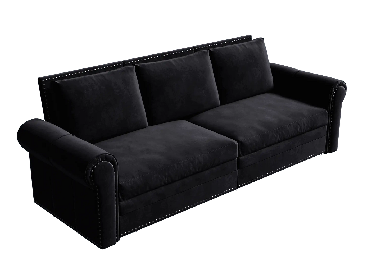 King Sleeper Sofa Bed 94", 3-in-1 Convertible in Velvet with Nailhead Trim