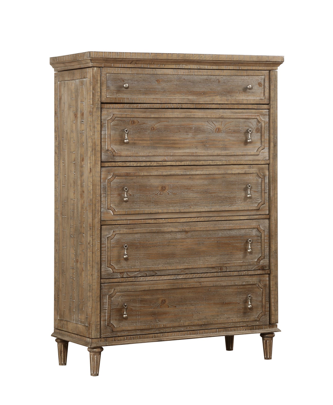 Tall Dresser, Ludin 5 Drawers, Rustic Solid Wood, Taupe