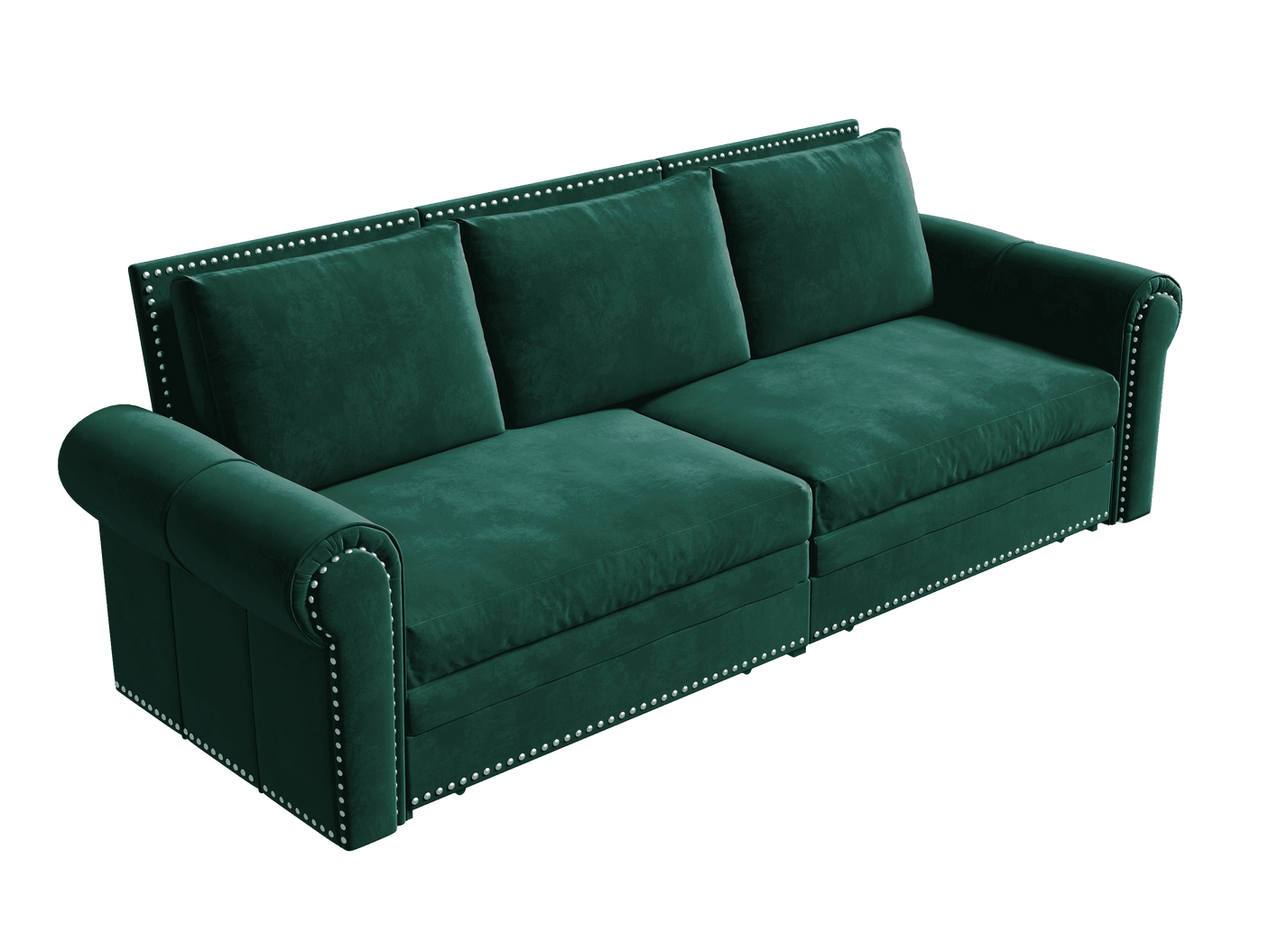 King Sleeper Sofa Bed 94", 3-in-1 Convertible in Velvet with Nailhead Trim
