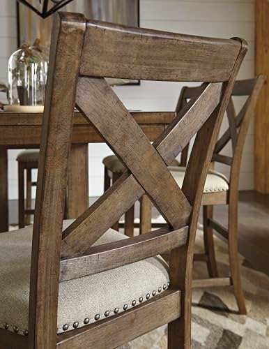 Signature Design by Ashley Moriville Rustic Farmhouse 24.5" Upholstered Barstool, 2 Count, Beige & Brown
