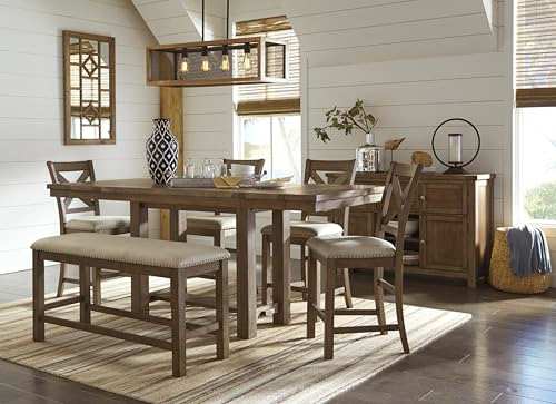 Signature Design by Ashley Moriville Rustic Farmhouse 24.5" Upholstered Barstool, 2 Count, Beige & Brown