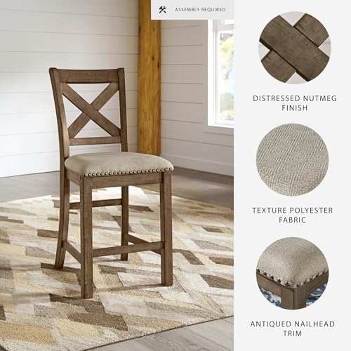 Signature Design by Ashley Moriville Rustic Farmhouse 24.5" Upholstered Barstool, 2 Count, Beige & Brown