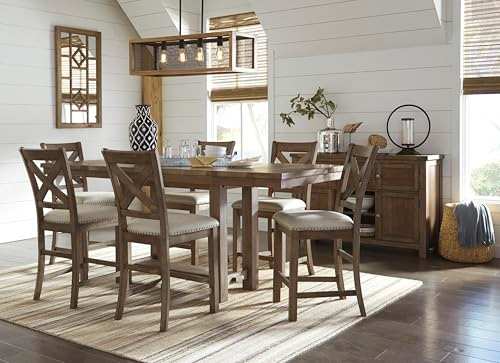 Signature Design by Ashley Moriville Rustic Farmhouse 24.5" Upholstered Barstool, 2 Count, Beige & Brown