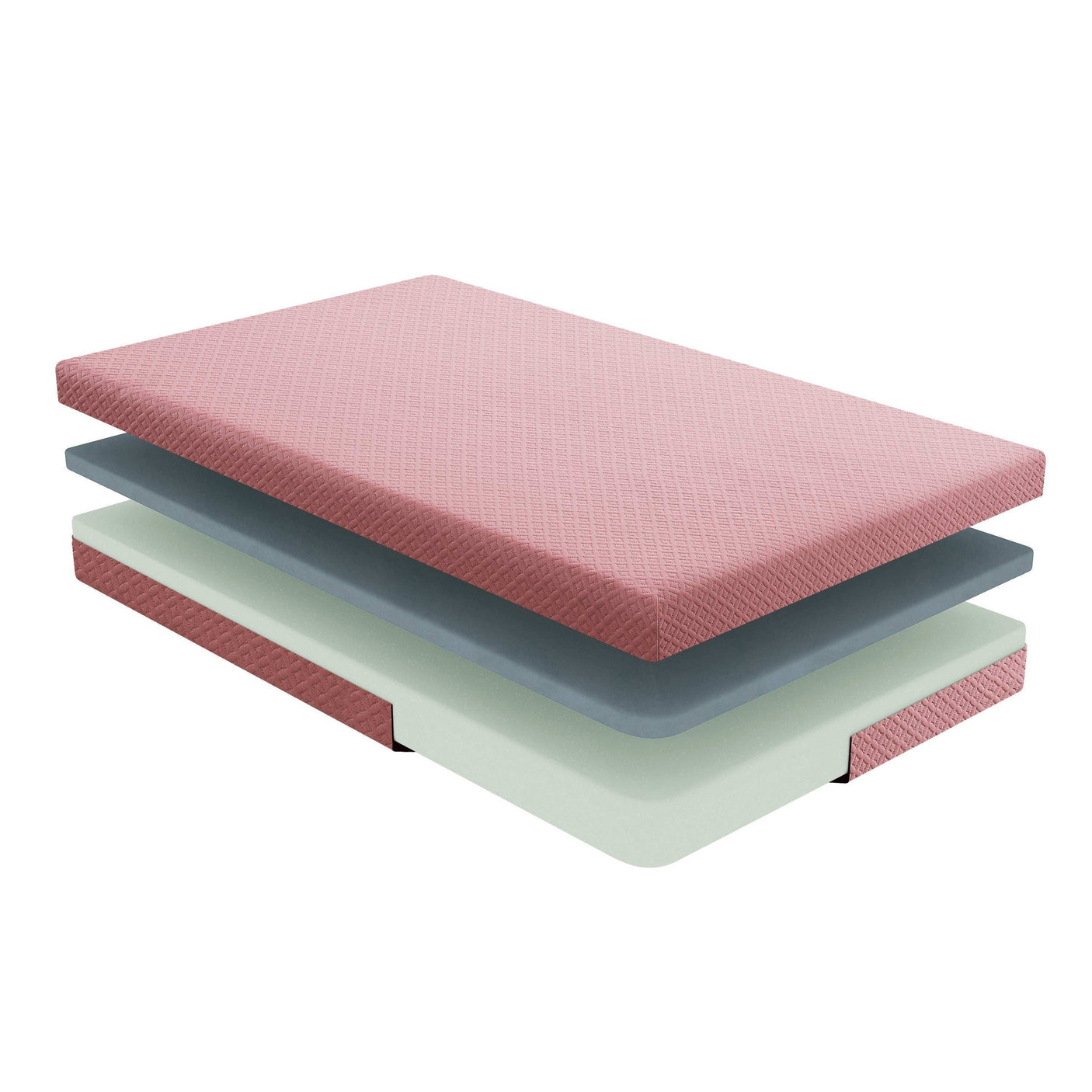 Pink layered memory foam mattress with exposed foam layers for comfort and support