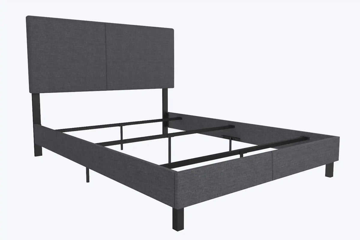 DHP Janford Upholstered Bed, Chic Grey Linen Platform Queen Bed with Modern Headboard