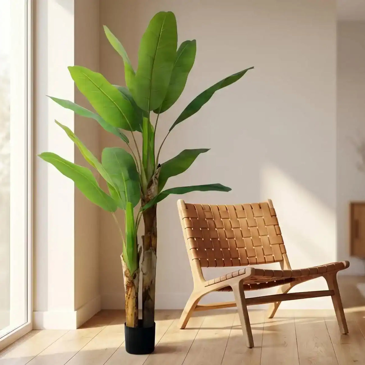 Kiko Artificial 2 Branch 11PCS +2BUD Banana Tree in Plastic Pot Fake Floor Plant Greenery Potted Plants for