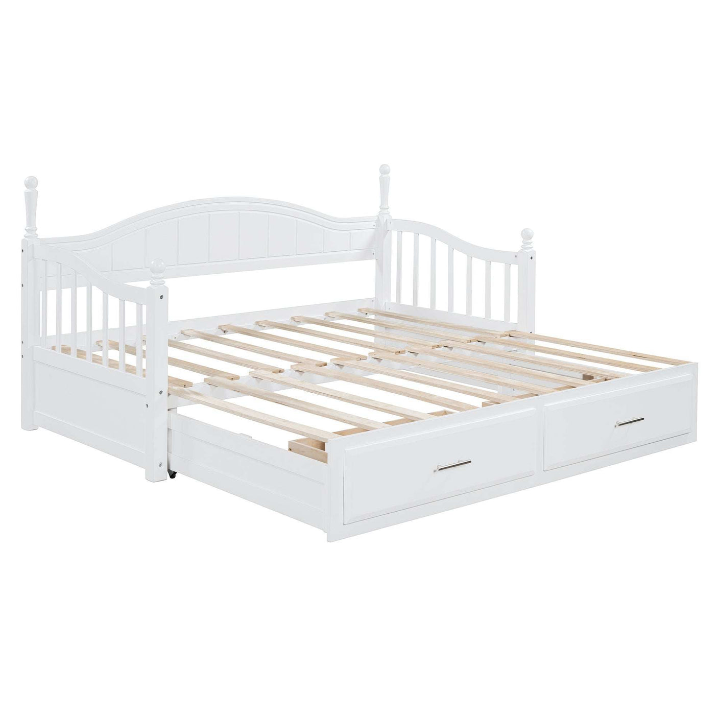 Twin Daybed, Extends to King Size, Trundle with Two Drawers, White