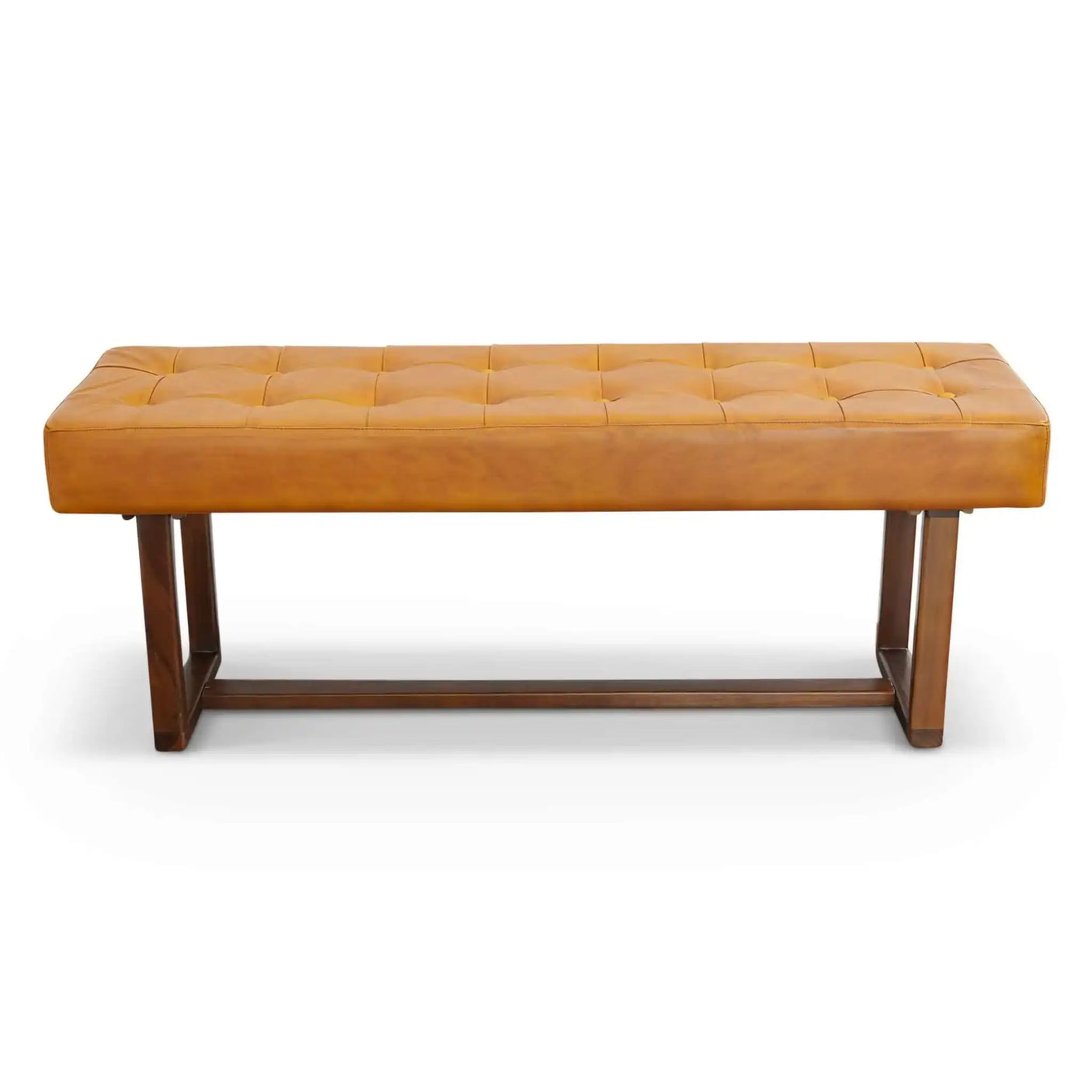 Cameron Leather Bench, Mid-Century Modern, Solid Wood Frame, Espresso