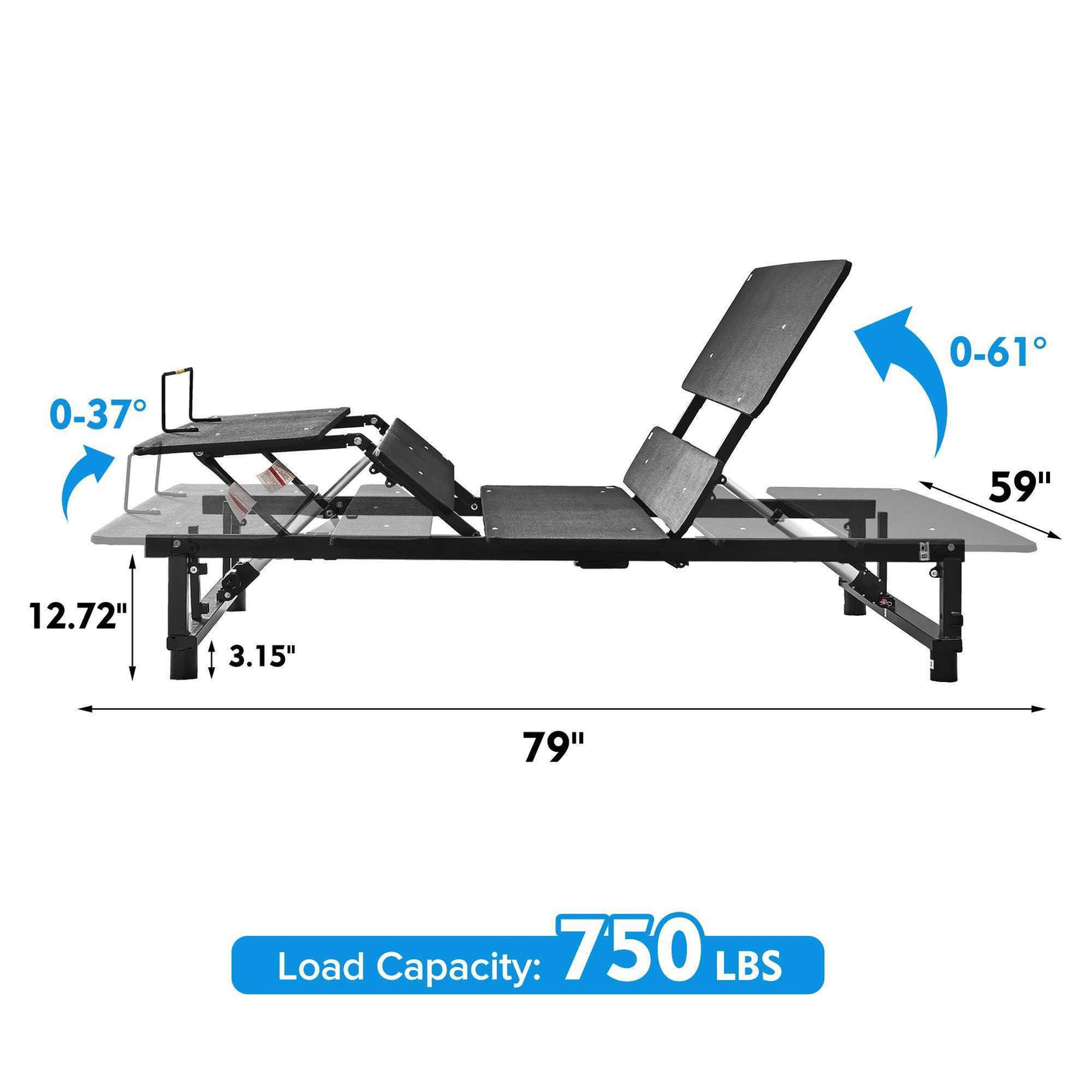 Adjustable Bed Base, Head and Foot Incline, Wireless Remote