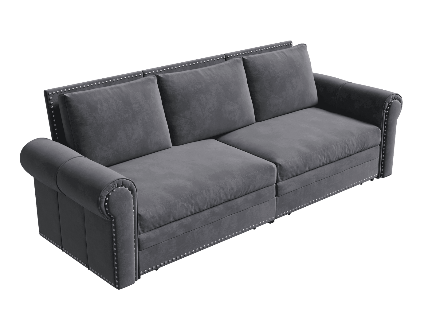 King Sleeper Sofa Bed 94", 3-in-1 Convertible in Velvet with Nailhead Trim