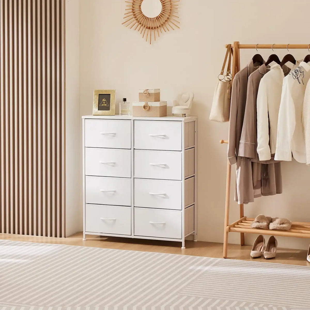 Dresser for Bedroom, Chest Organizer Unit with 8 Fabric Bins