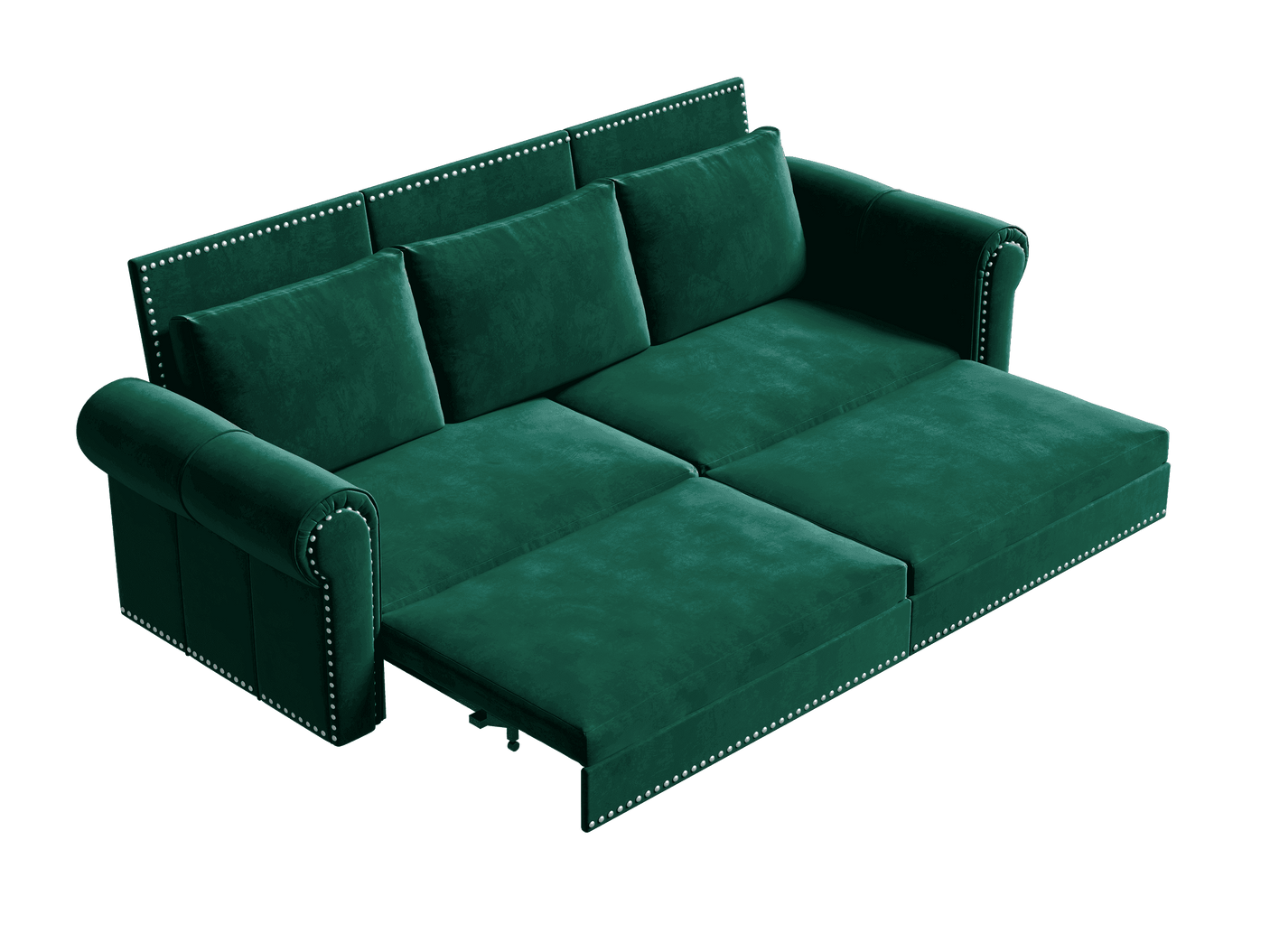 King Sleeper Sofa Bed 94", 3-in-1 Convertible in Velvet with Nailhead Trim