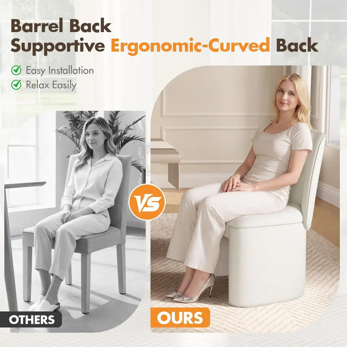 Modern Upholstered Dining Chairs Set of 2, Curved Back Chenille Dining Chairs Armless Kitchen Chairs for