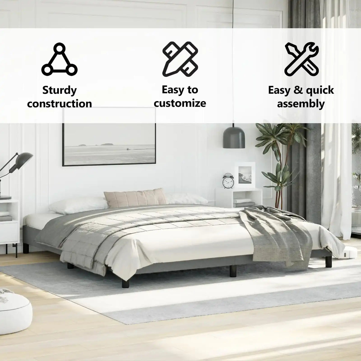 Bed Frame Without Mattress Dark Gray 76"x79.9" King Fabric
