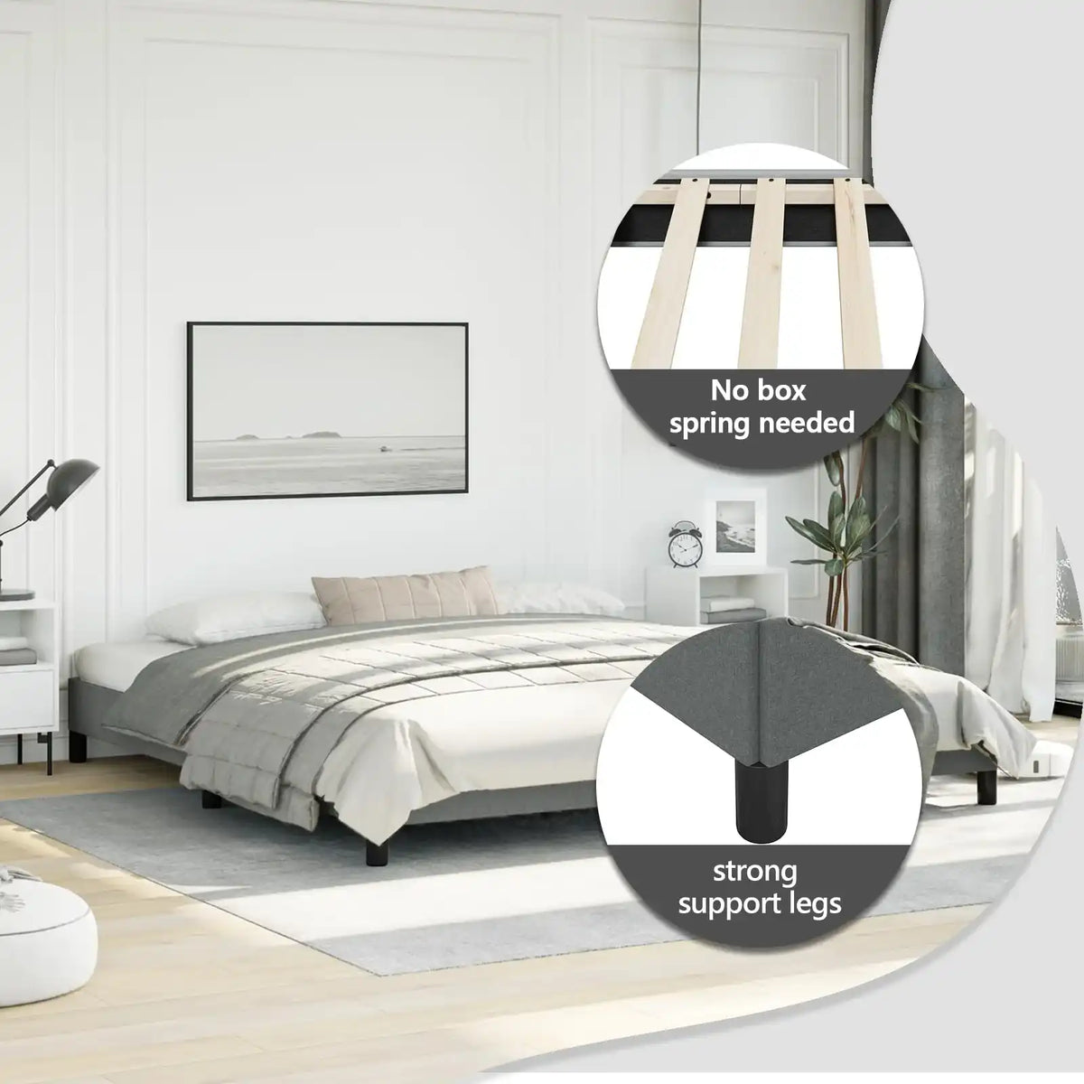 Bed Frame Without Mattress Dark Gray 76"x79.9" King Fabric