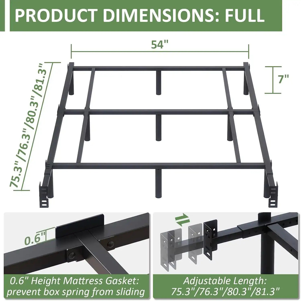 Full Metal Bed Frame, 7 Inch Low Heavy Duty Platform Bed Frames Full Size for Box Spring and Mattress