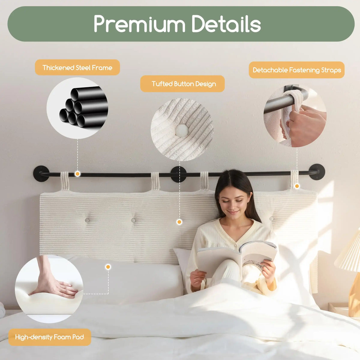 Wall Mounted Headboards for Queen Size Bed, Hanging Head Board Wall with Button Tufting