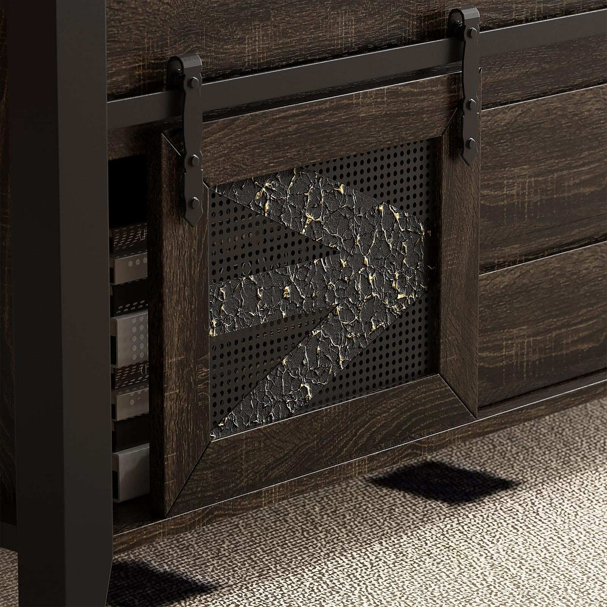 47.2" Lift Top Coffee Table with Hidden Compartment, Storage Drawers & Sliding Barn Doors