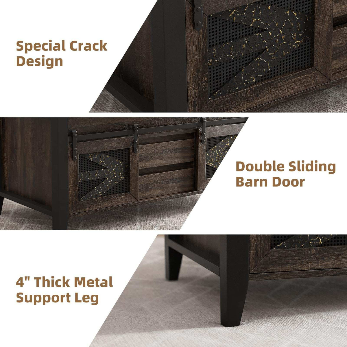 47.2" Lift Top Coffee Table with Hidden Compartment, Storage Drawers & Sliding Barn Doors