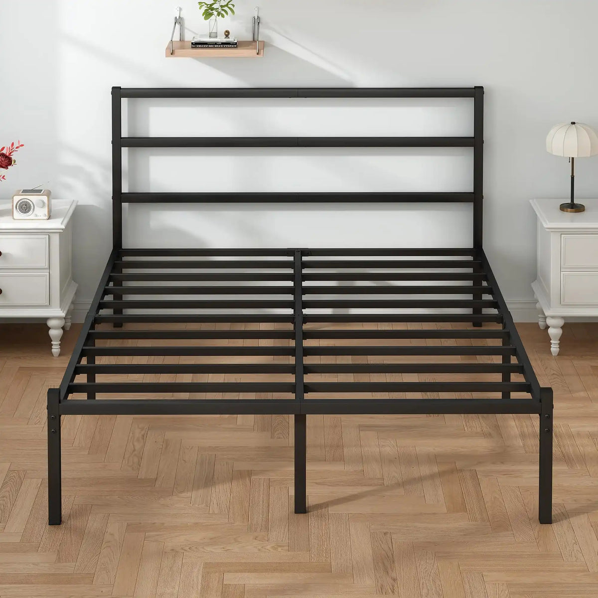 Full Size Bed Frame with Headboard and Footboard, 14 Inch Metal Platform Full Bed Frame with Steel Slat