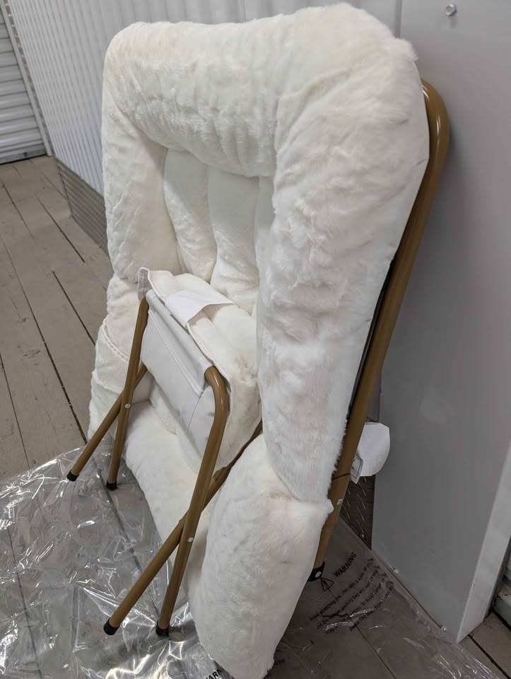 White Faux Fur Saucer Chair with Ottoman