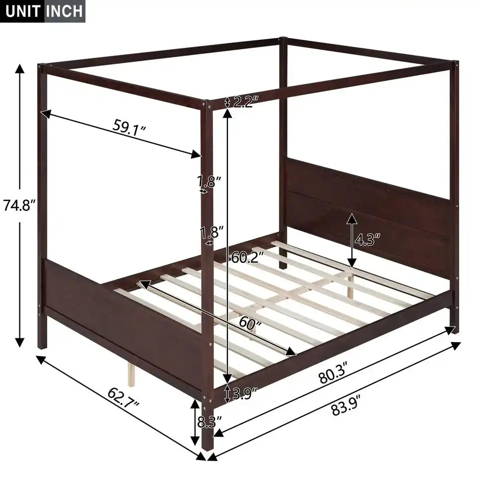 Queen Canopy Bed Frame — Espresso, Headboard & Footboard, New in Box