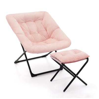 Pink Faux Fur Saucer Chair with Ottoman – Foldable Lounge Chair