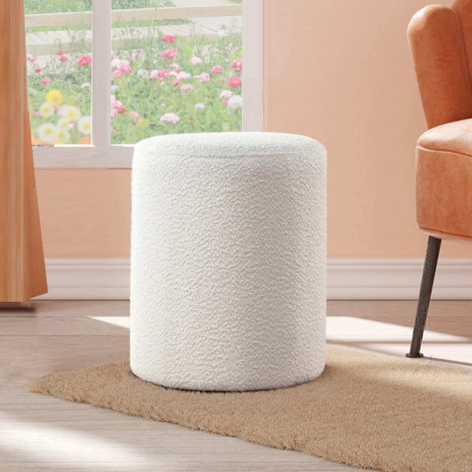 White Round Ottoman — Padded Vanity Stool / Footrest