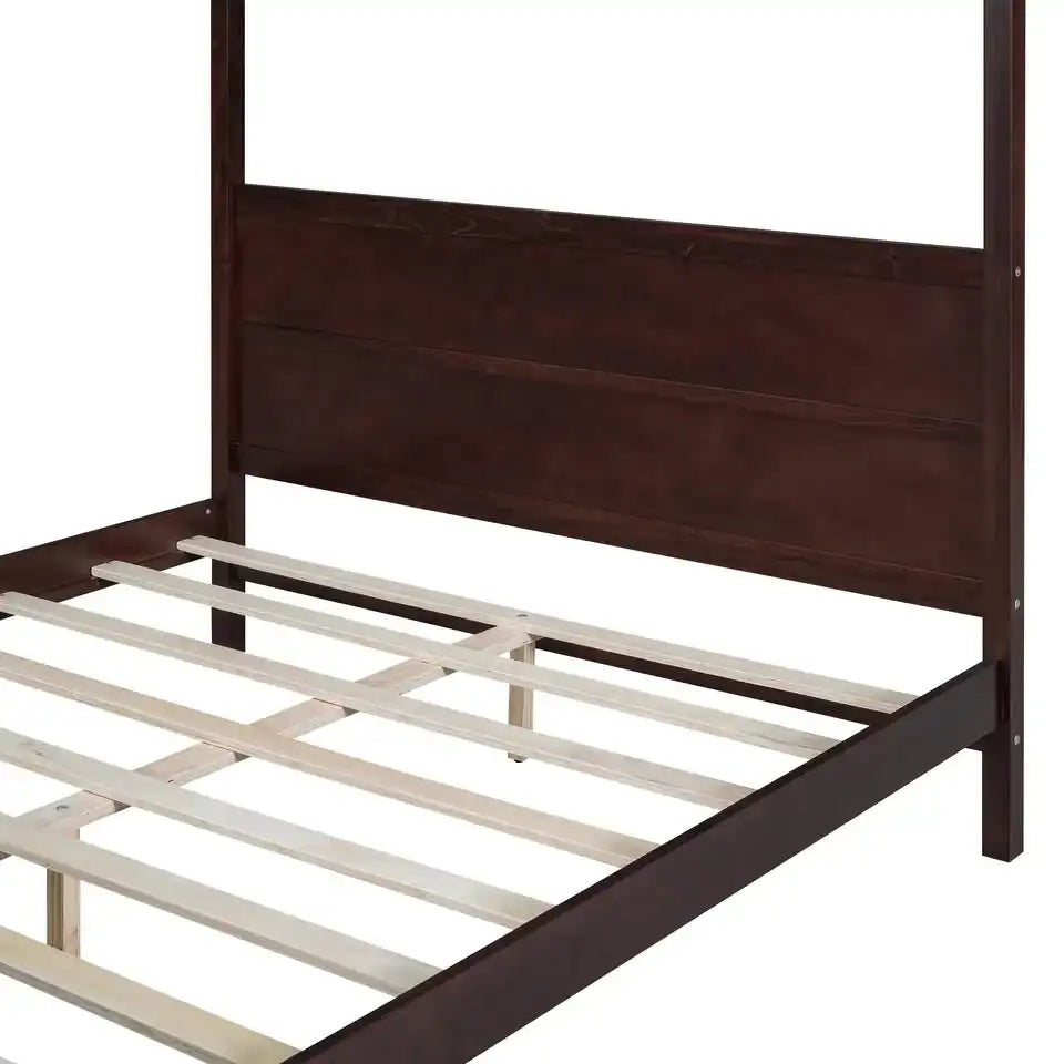 Queen Canopy Bed Frame — Espresso, Headboard & Footboard, New in Box