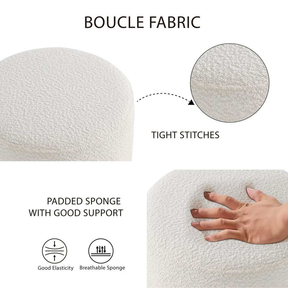 White Round Ottoman — Padded Vanity Stool / Footrest