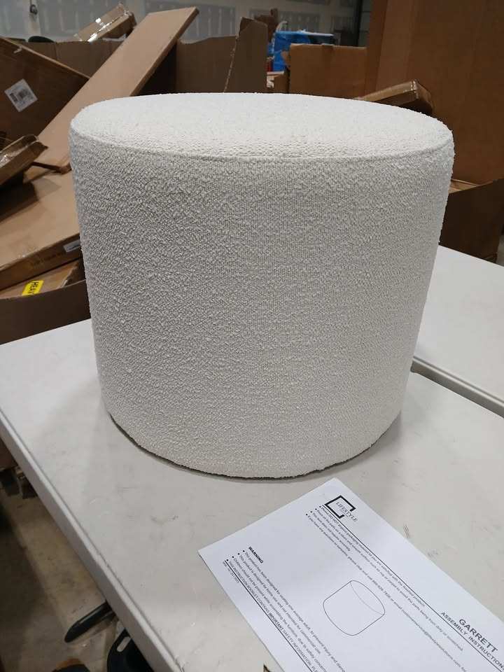 White Round Ottoman — Padded Vanity Stool / Footrest