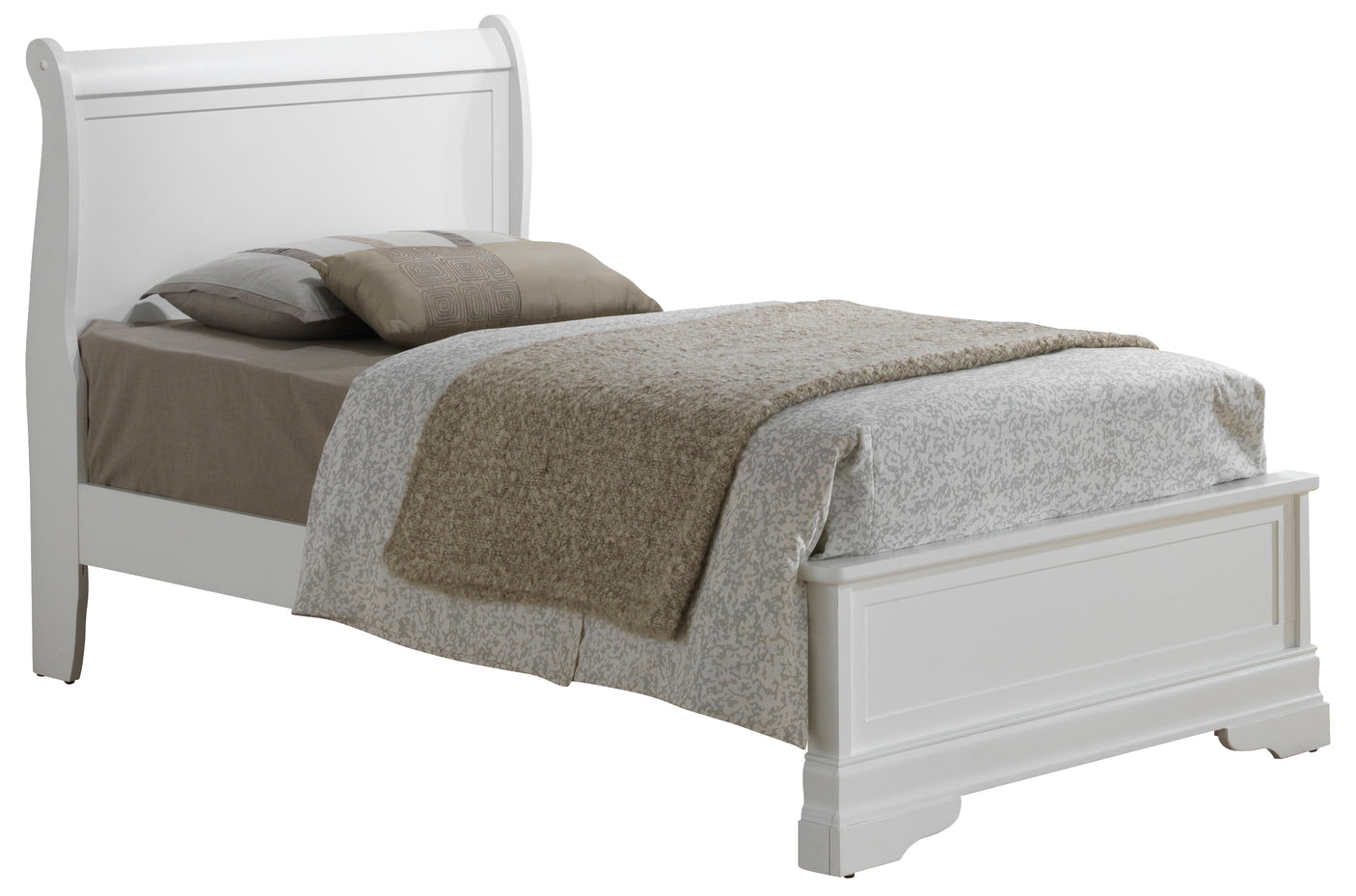 Twin Sleigh Bed with Classic Charm, White