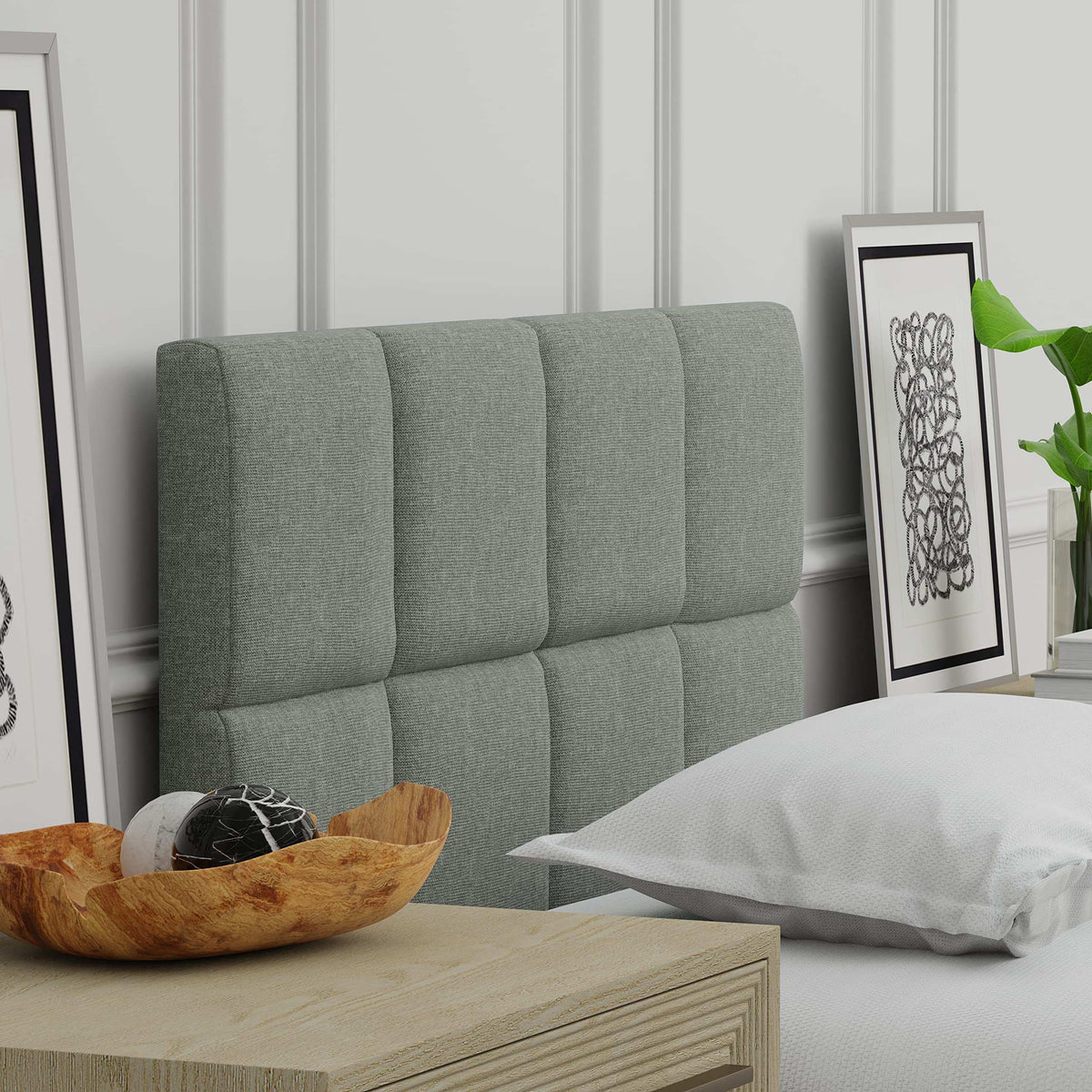 Varia 26" Tall Panel Upholstered Headboard, 3-Row Square Tufting, King Size, Dark Grey
