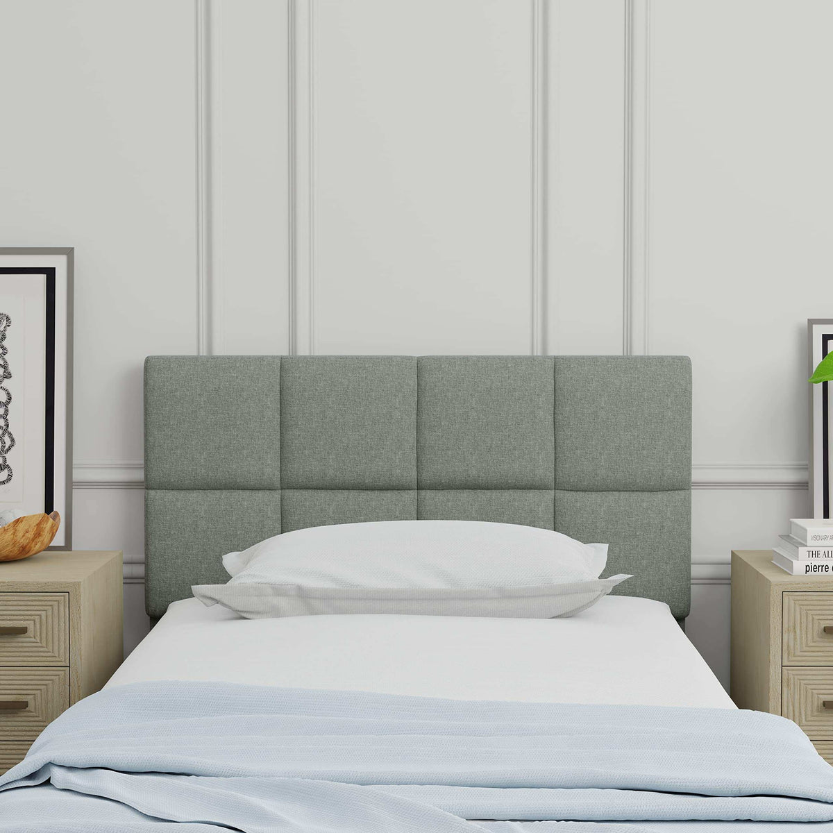 Varia 26" Tall Panel Upholstered Headboard, 3-Row Square Tufting, King Size, Dark Grey