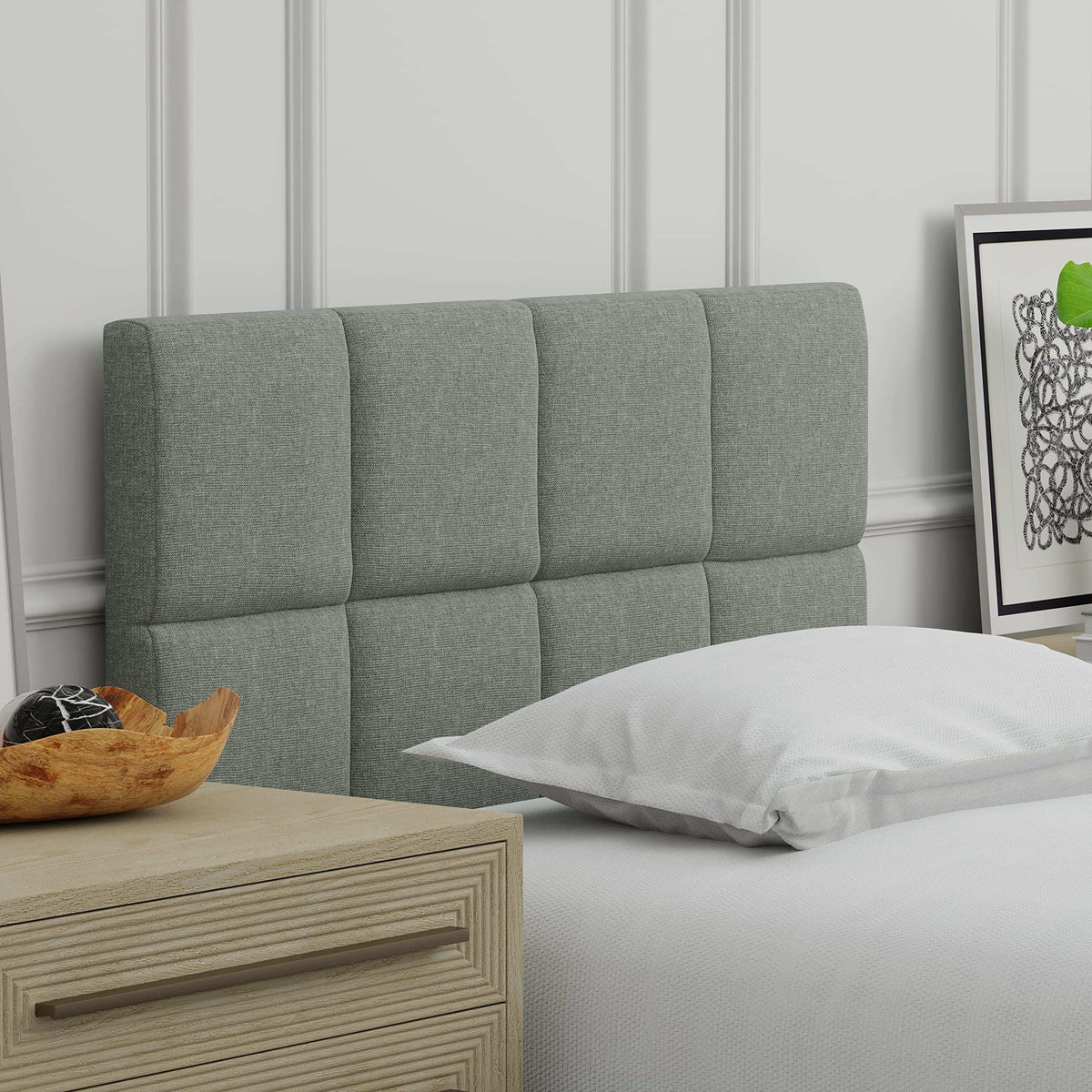 Varia 26" Tall Panel Upholstered Headboard, 3-Row Square Tufting, King Size, Dark Grey