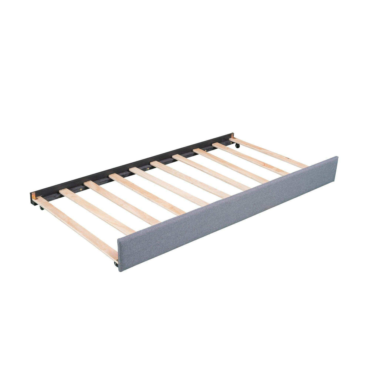 Double Twin Daybed with Trundle & Drawer, Upholstered Gray