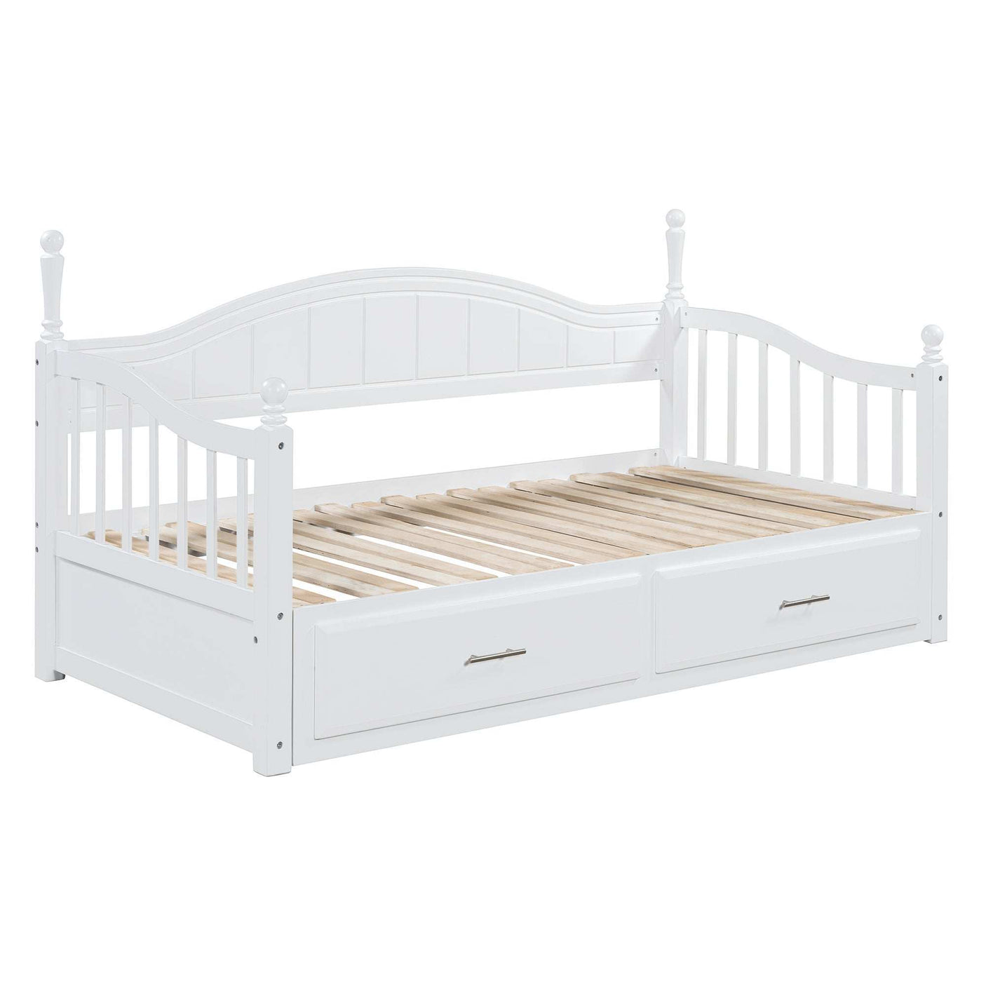 Twin Daybed, Extends to King Size, Trundle with Two Drawers, White