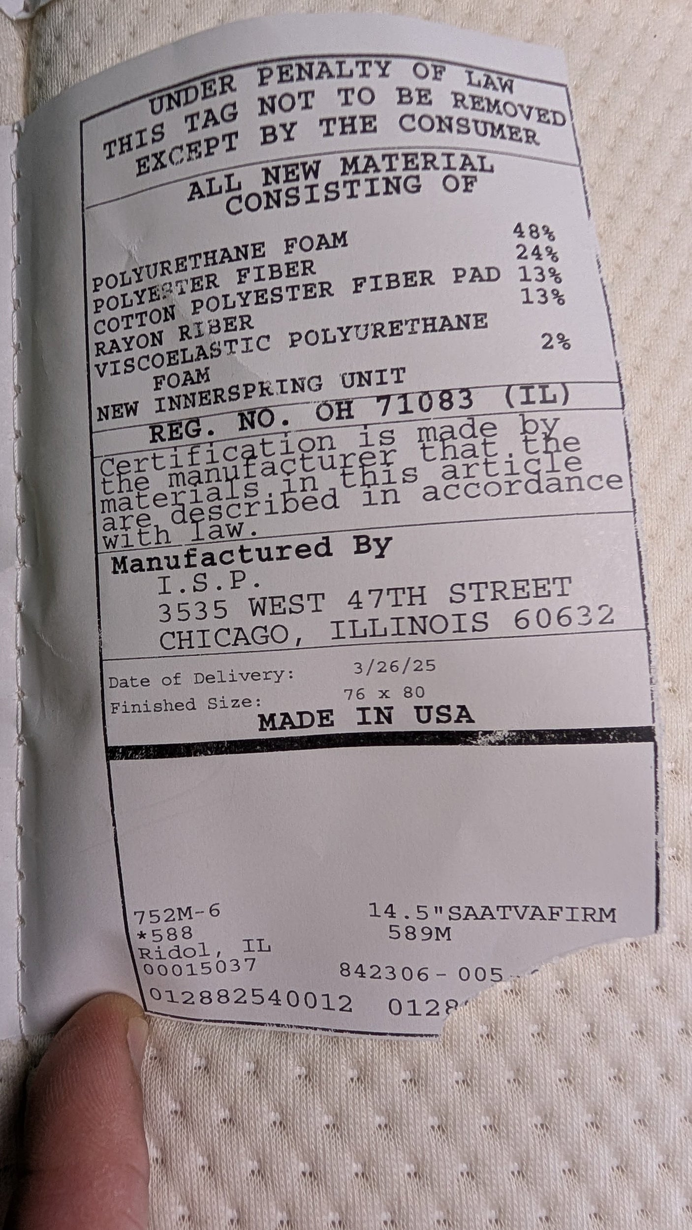 Saatva Classic, 14.5" King Firm Mattress | Local (Outlet)