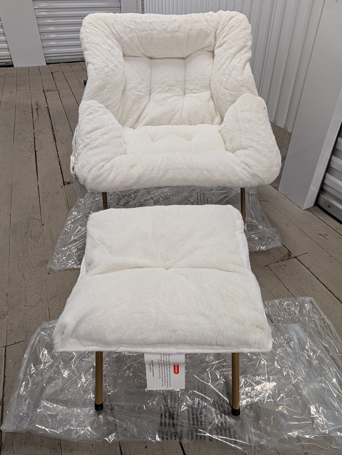 Comfy Faux Rabbit Fur Saucer Chair and Ottoman, Foldable Living Room Chairs